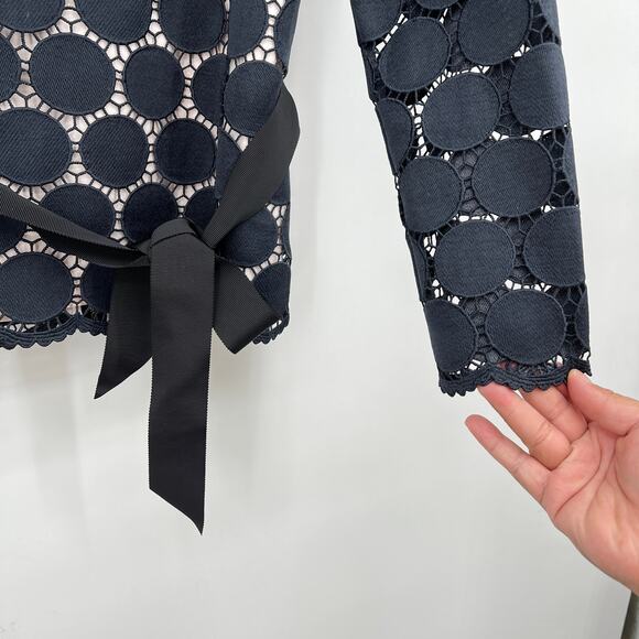 Kate Spade Long Sleeve Polka Dot Lace Women's Blouse Black & Tan Belted Sz. 4 - Picture 3 of 9